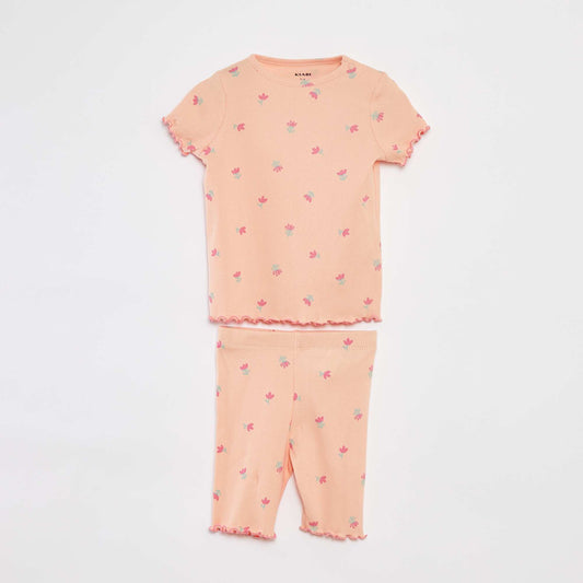 Pyjama court en rib et bords ondulés ORANGE