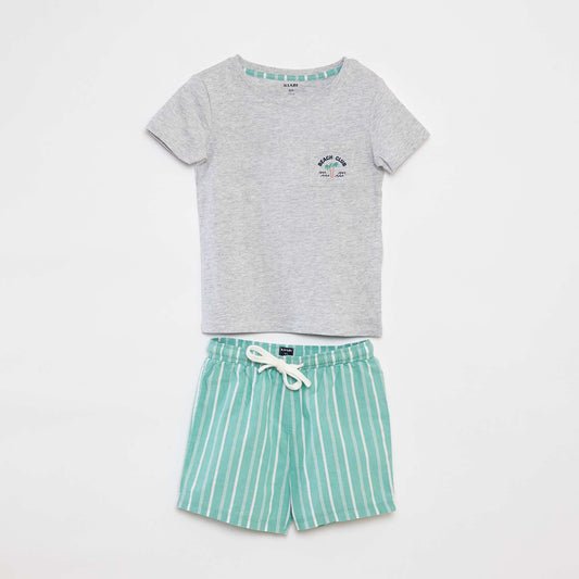 Pyjama court t-shirt + short en popeline - 2 pièces VERT