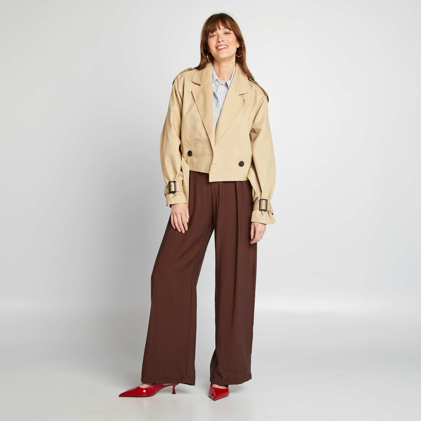 Trench court déperlant avec emmanchures raglan BEIGE