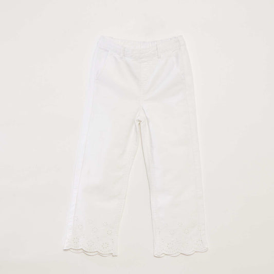 Pantalon wide leg finition brodée BLANC