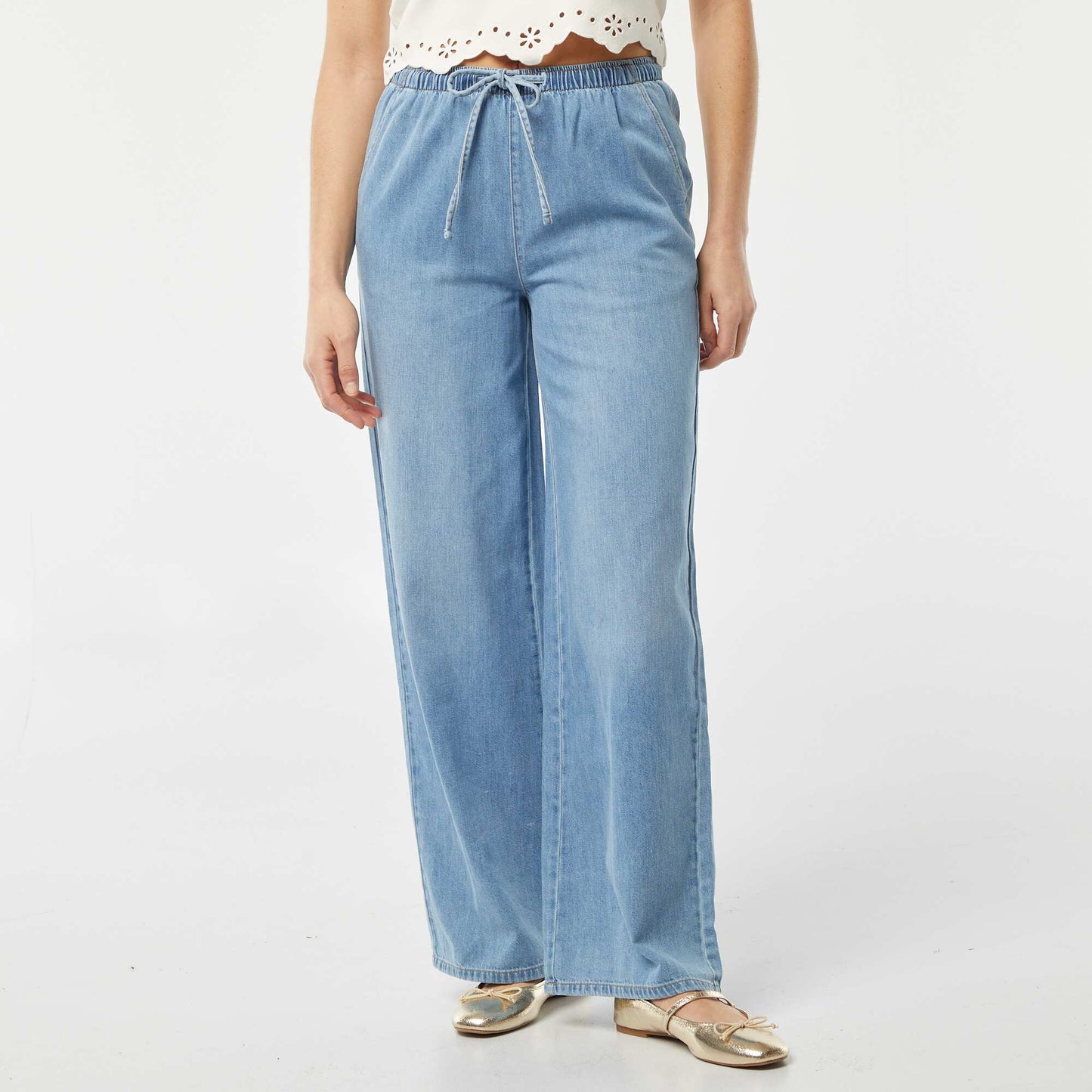 Pantalon denim élastiqué BLEU