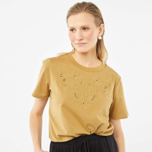 T-shirt à manches courtes avec broderies fantaisies VERT BRONZE