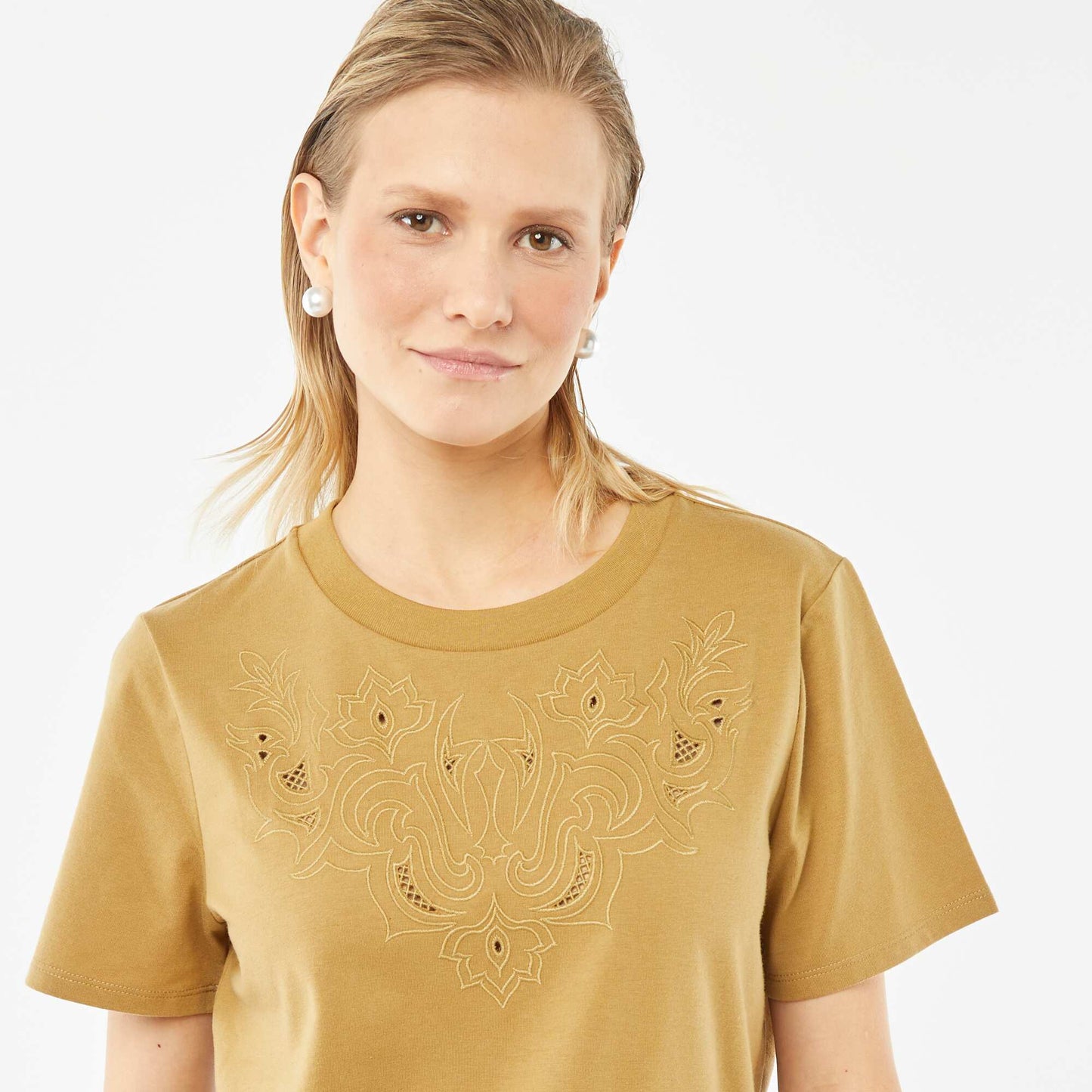 T-shirt à manches courtes avec broderies fantaisies VERT BRONZE