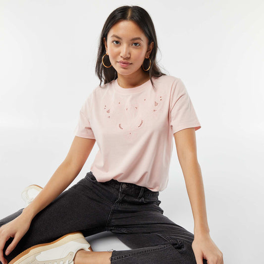 T-shirt à manches courtes avec broderies fantaisies ROSE