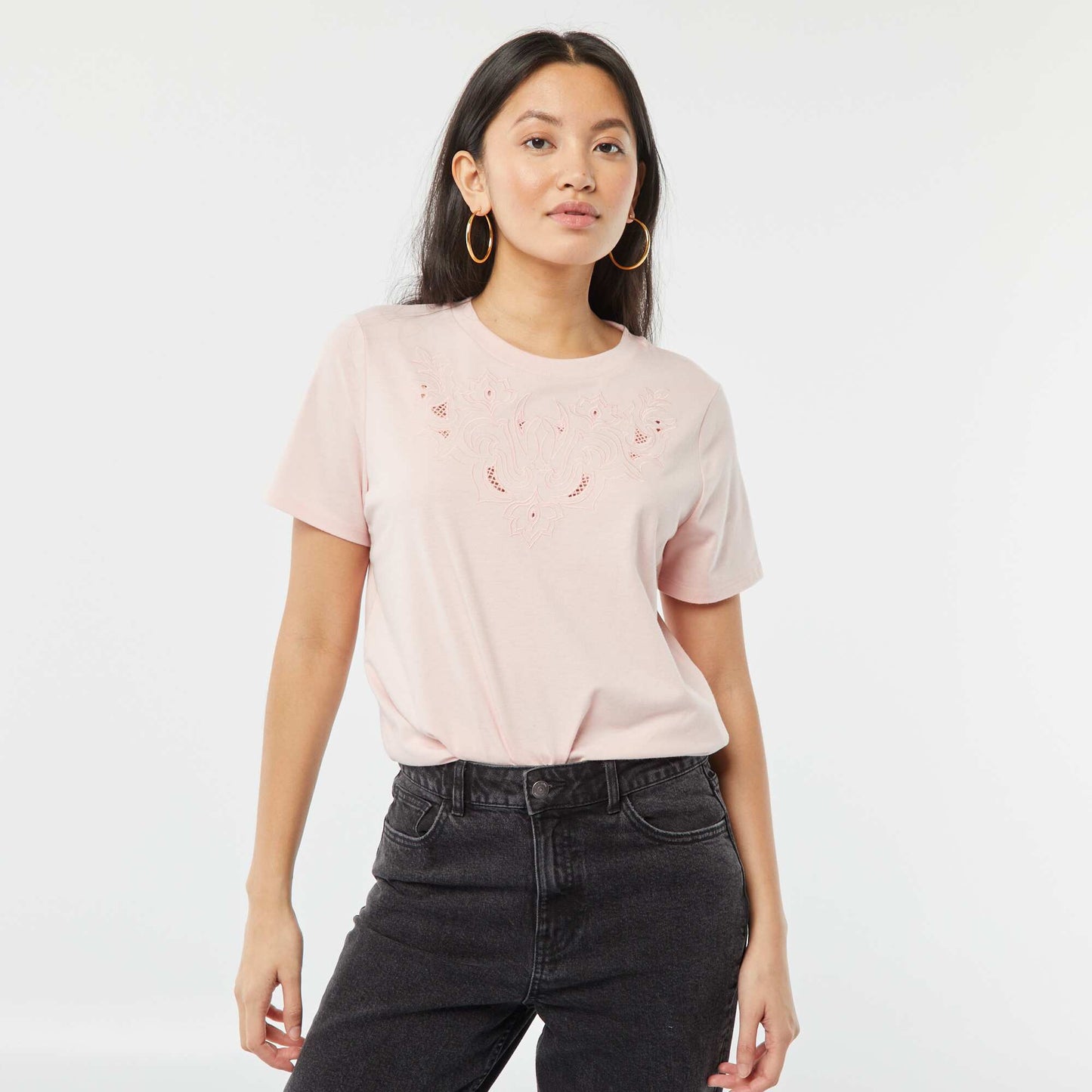T-shirt à manches courtes avec broderies fantaisies ROSE