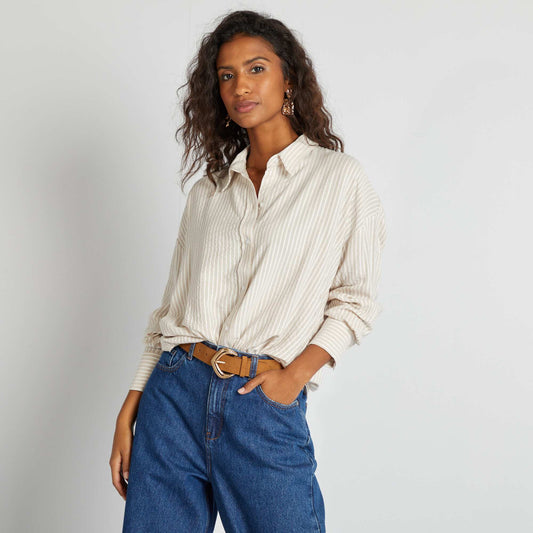 Chemise fluide oversize Beige rayé