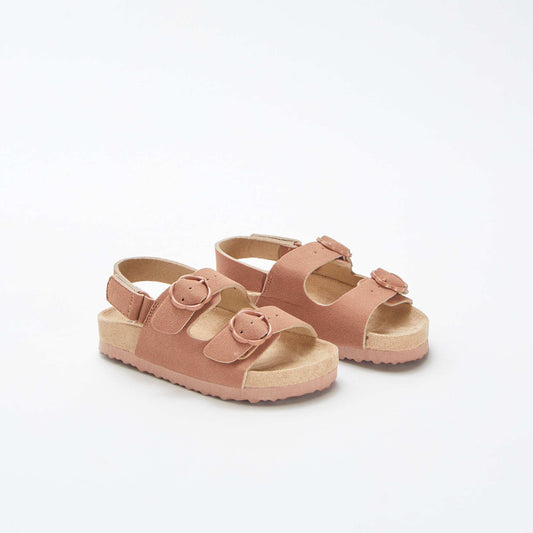 Sandales plates avec boucles fleurs ROSE