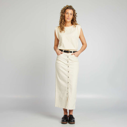 Jupe midi en jean BLANC
