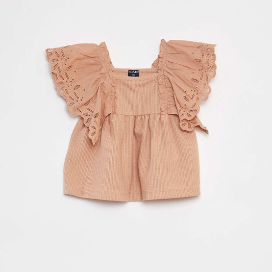 T-shirt ample à manches courtes avec broderie anglaise ROSE