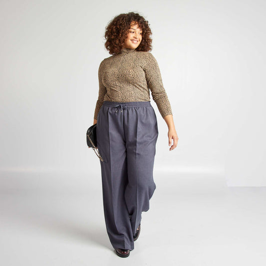 Pantalon large avec ceinture élastiquée Bleu