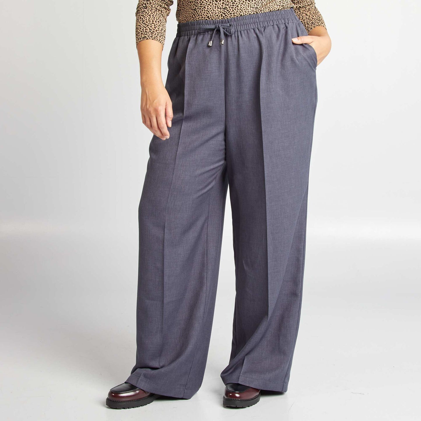 Pantalon large avec ceinture élastiquée Bleu