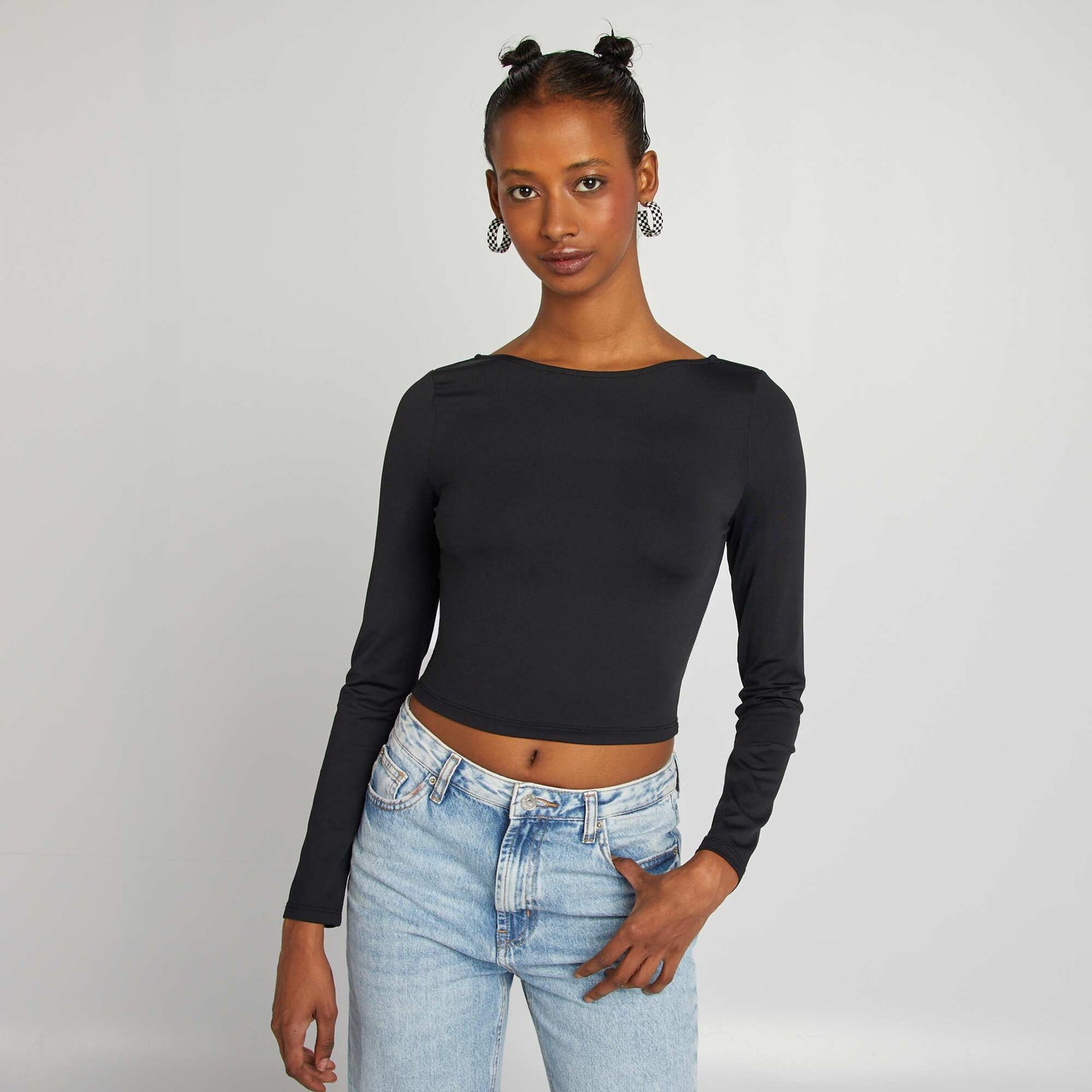 T-shirt crop top croisé au dos noir