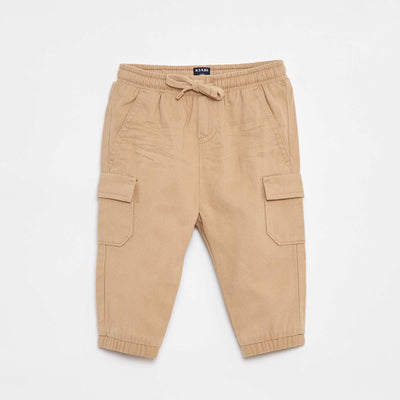 Pantalon jogger en twill avec poches à rabat BEIGE