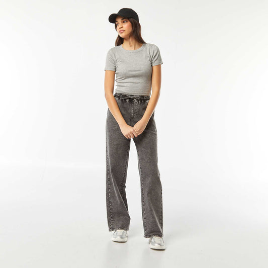 Pantalon denim large style jogging GRIS