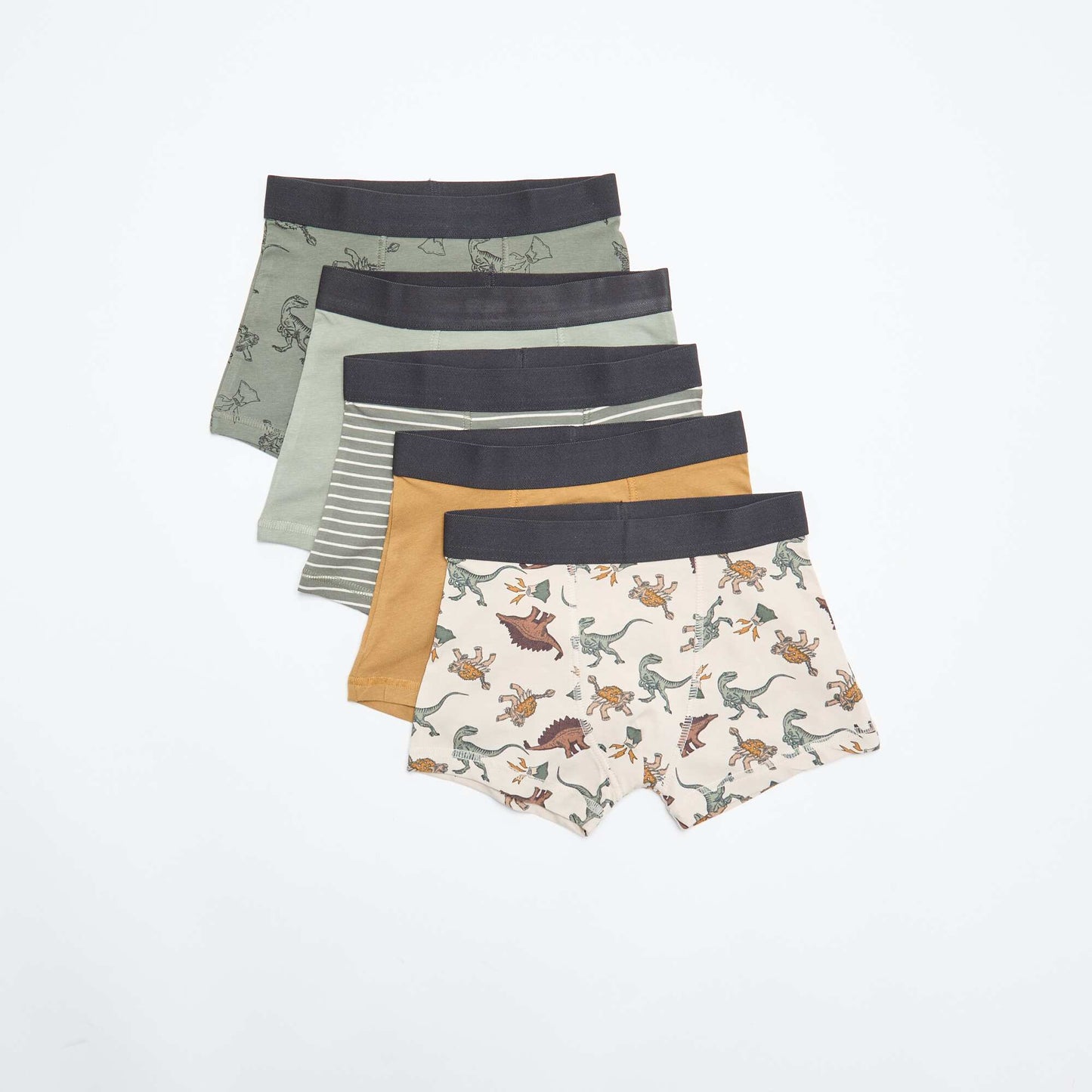 Lot de 5 boxers unis ou imprimés KAKI