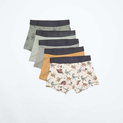 Lot de 5 boxers unis ou imprimés KAKI
