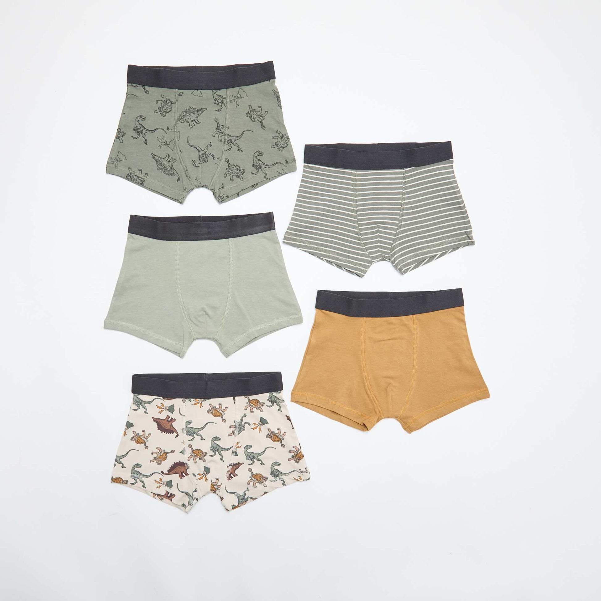Lot de 5 boxers unis ou imprimés KAKI