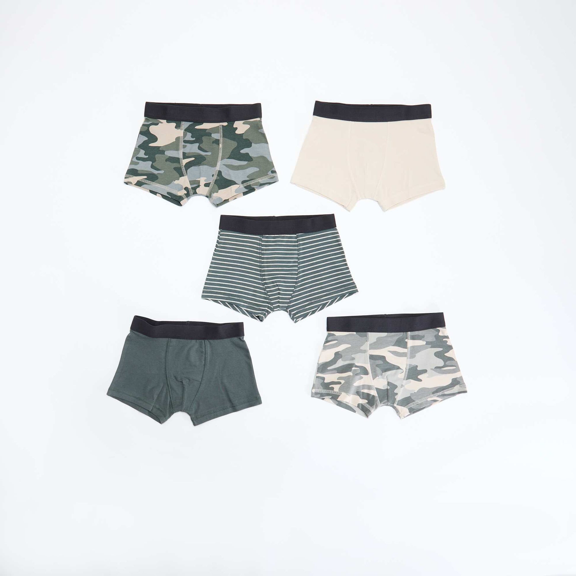 Lot de 5 boxers unis ou imprimés KAKI