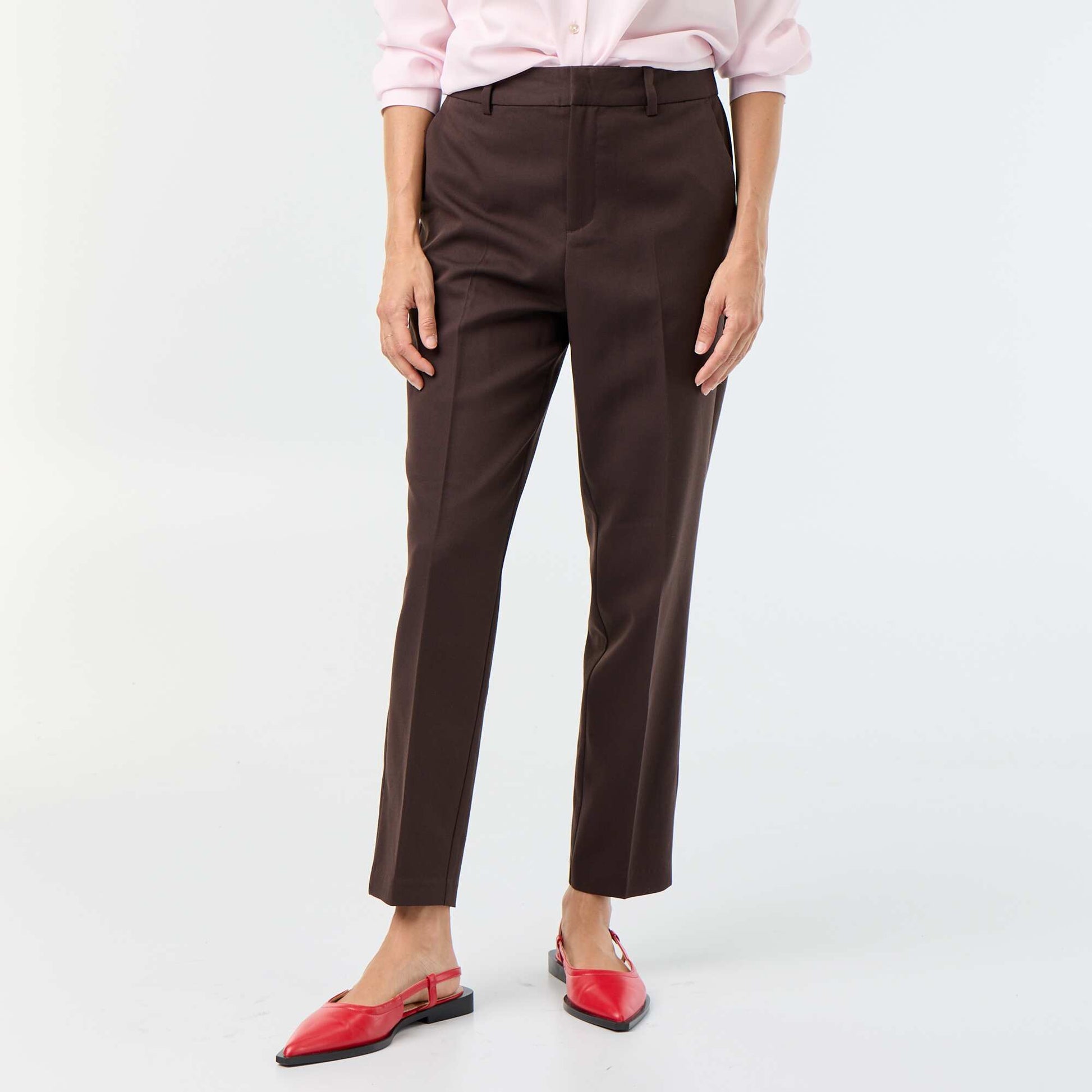 Pantalon cigarette uni avec 2 poches MARRON