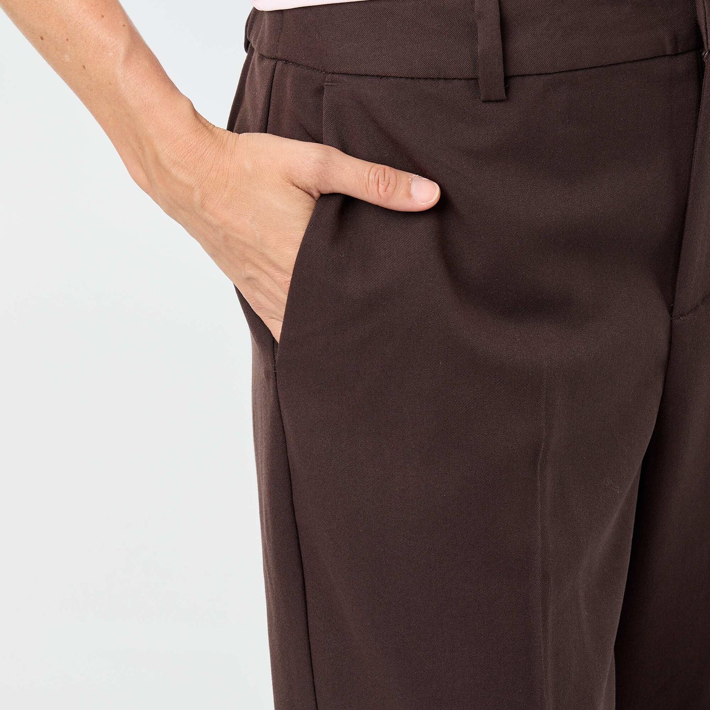 Pantalon cigarette uni avec 2 poches MARRON