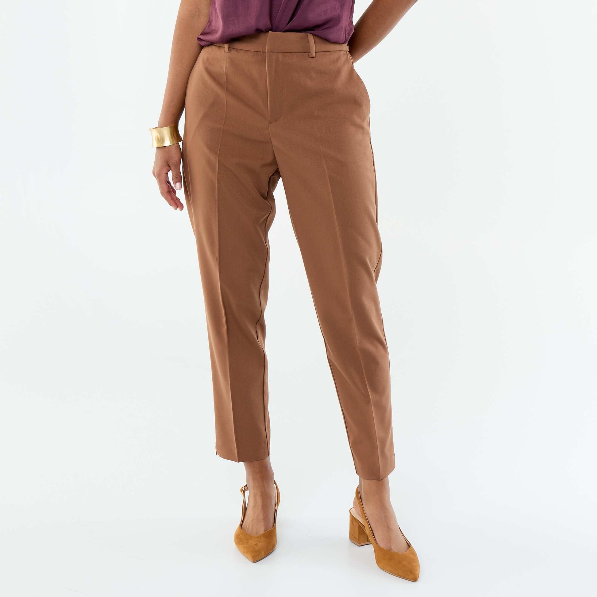 Pantalon cigarette uni avec 2 poches MARRON