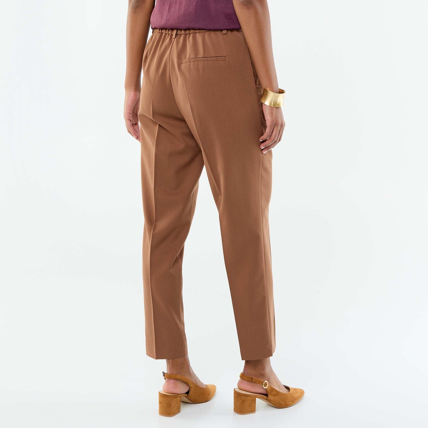 Pantalon cigarette uni avec 2 poches MARRON