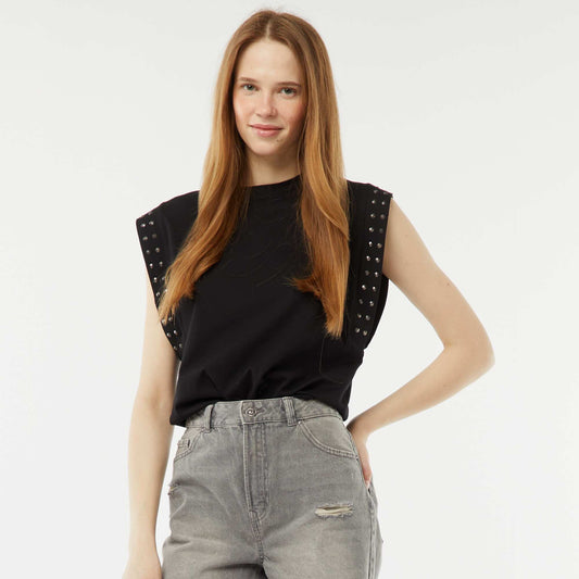 T-shirt sans manches avec emmanchures cloutées NOIR