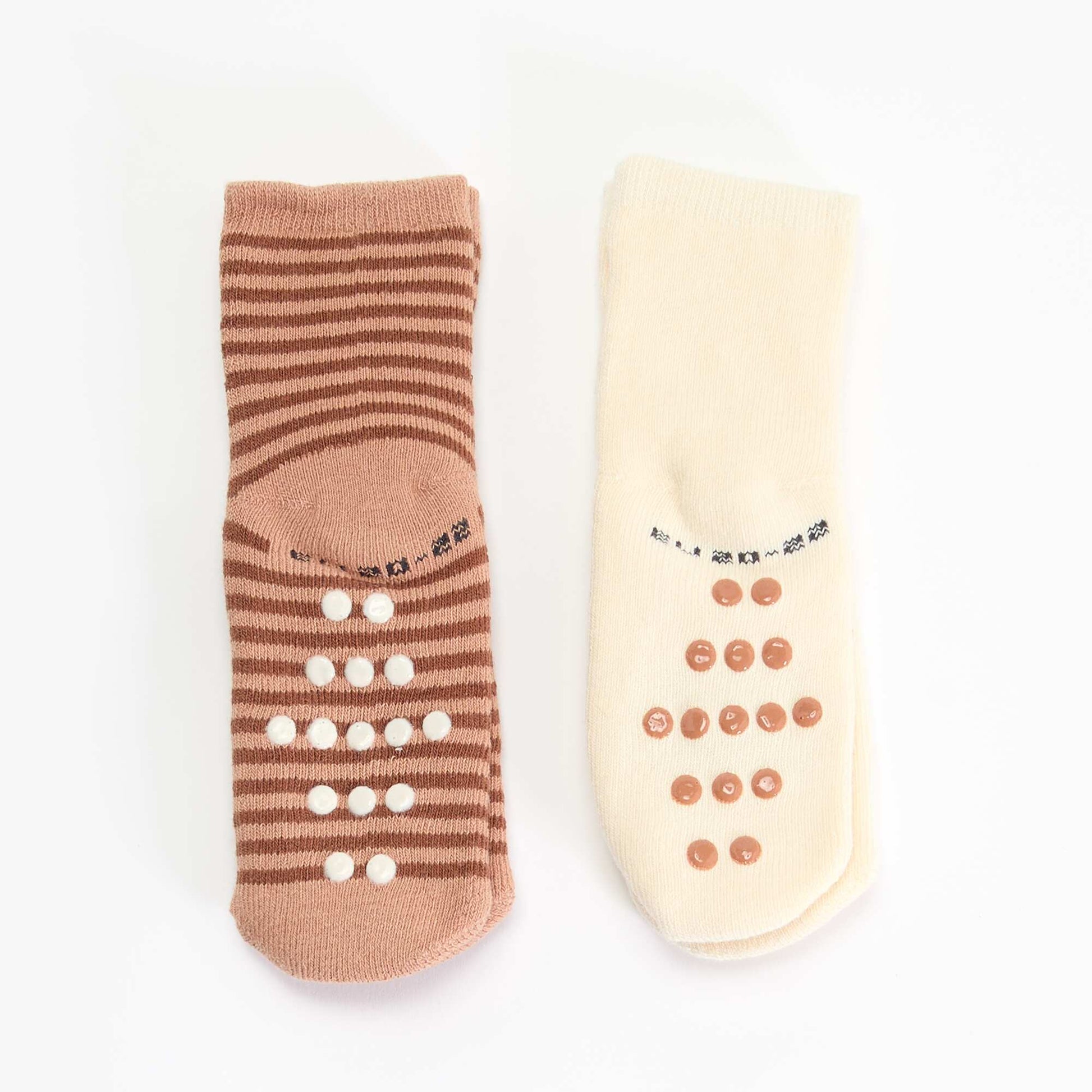 Paire de chaussettes fantaisie anti-dérapantes BEIGE
