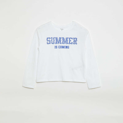 T-shirt imprimé manches longues BLANC