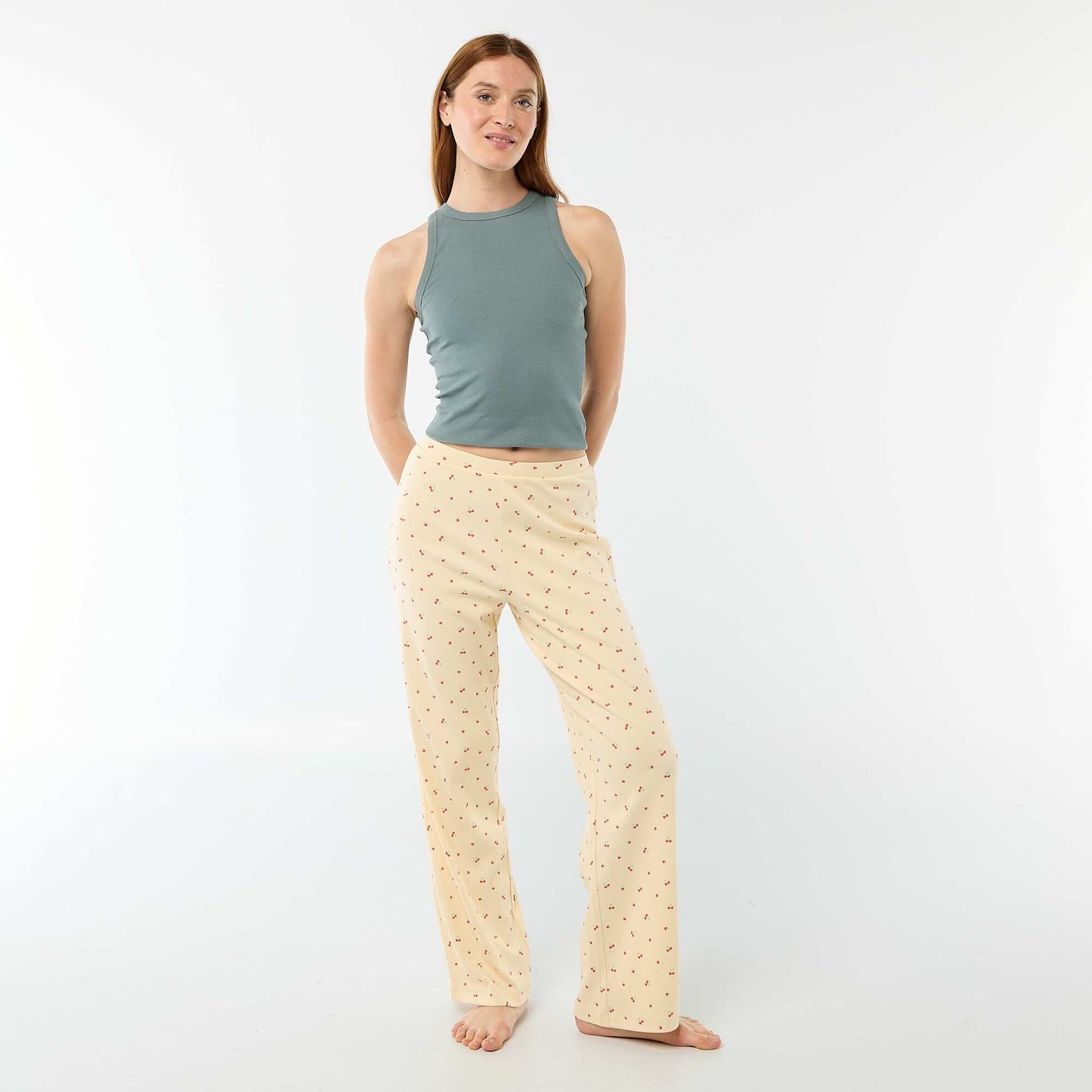 Pantalon côtelé de nuit all-over 'fleur' JAUNE