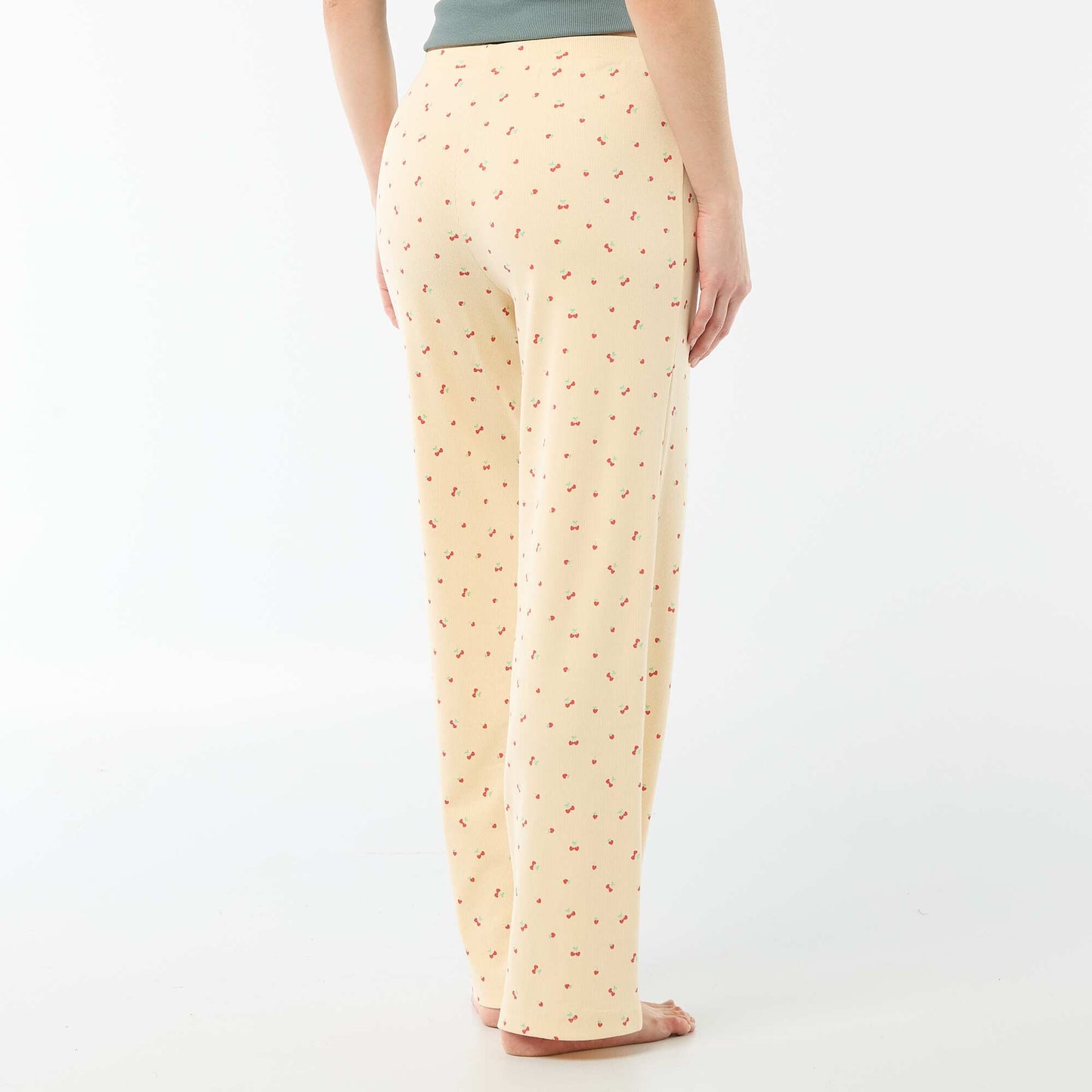 Pantalon côtelé de nuit all-over 'fleur' JAUNE