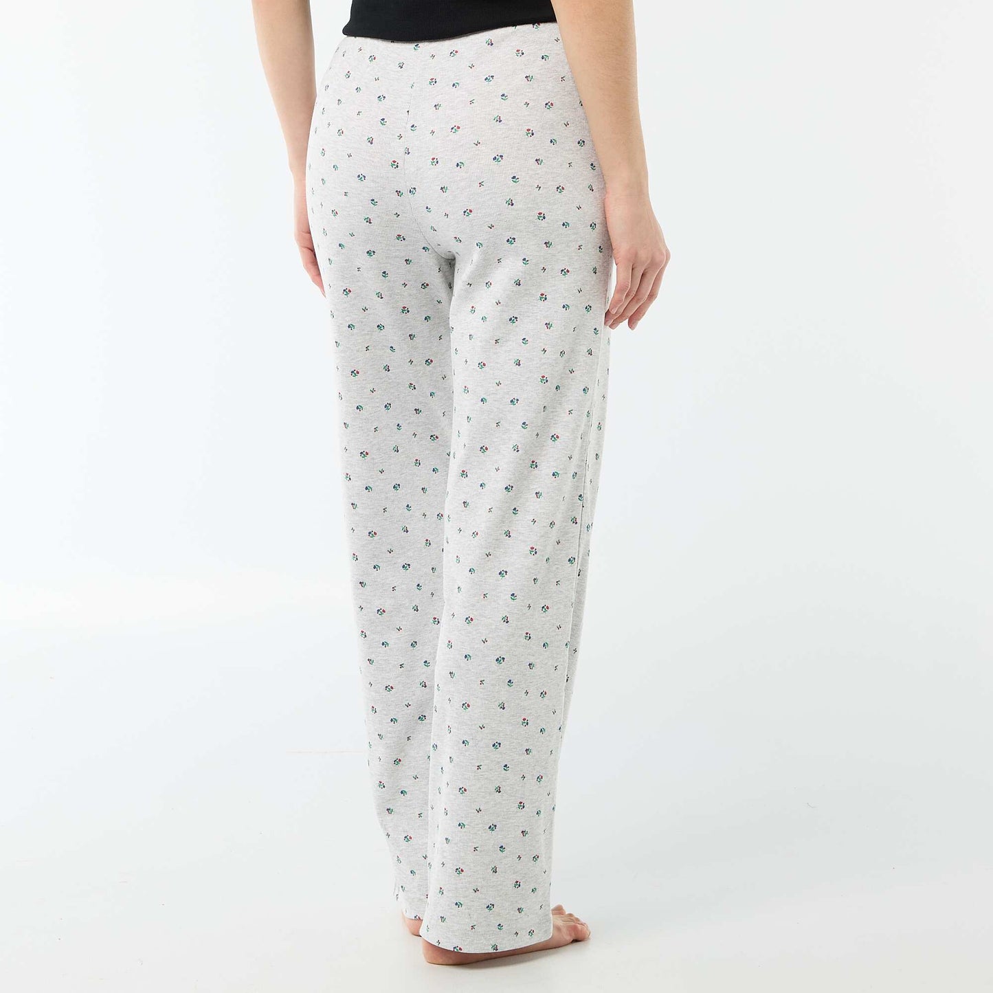 Pantalon côtelé de nuit all-over 'fleur' GRIS