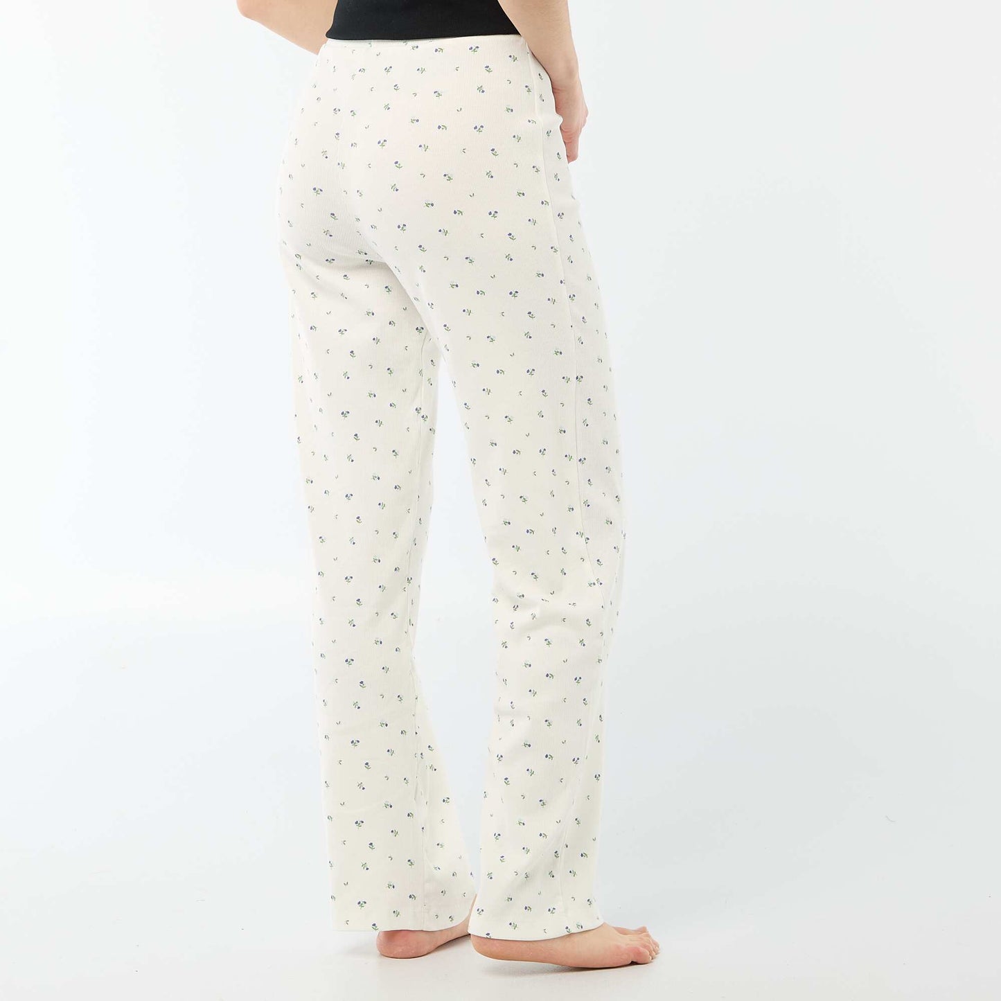 Pantalon côtelé de nuit all-over 'fleur' BLANC
