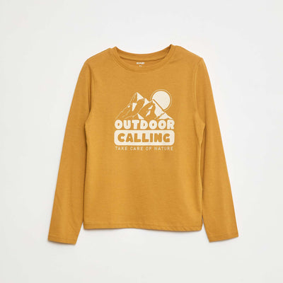 T-shirt imprimé fantaisie à manches longues MOUTARDE