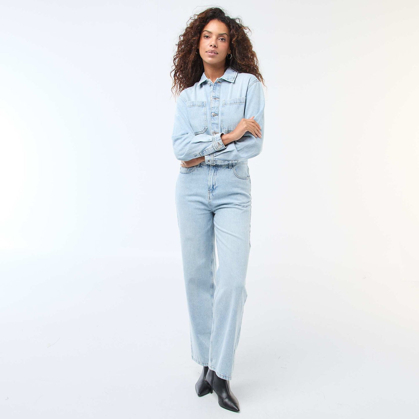 Combinaison en jean manches longues BLEU