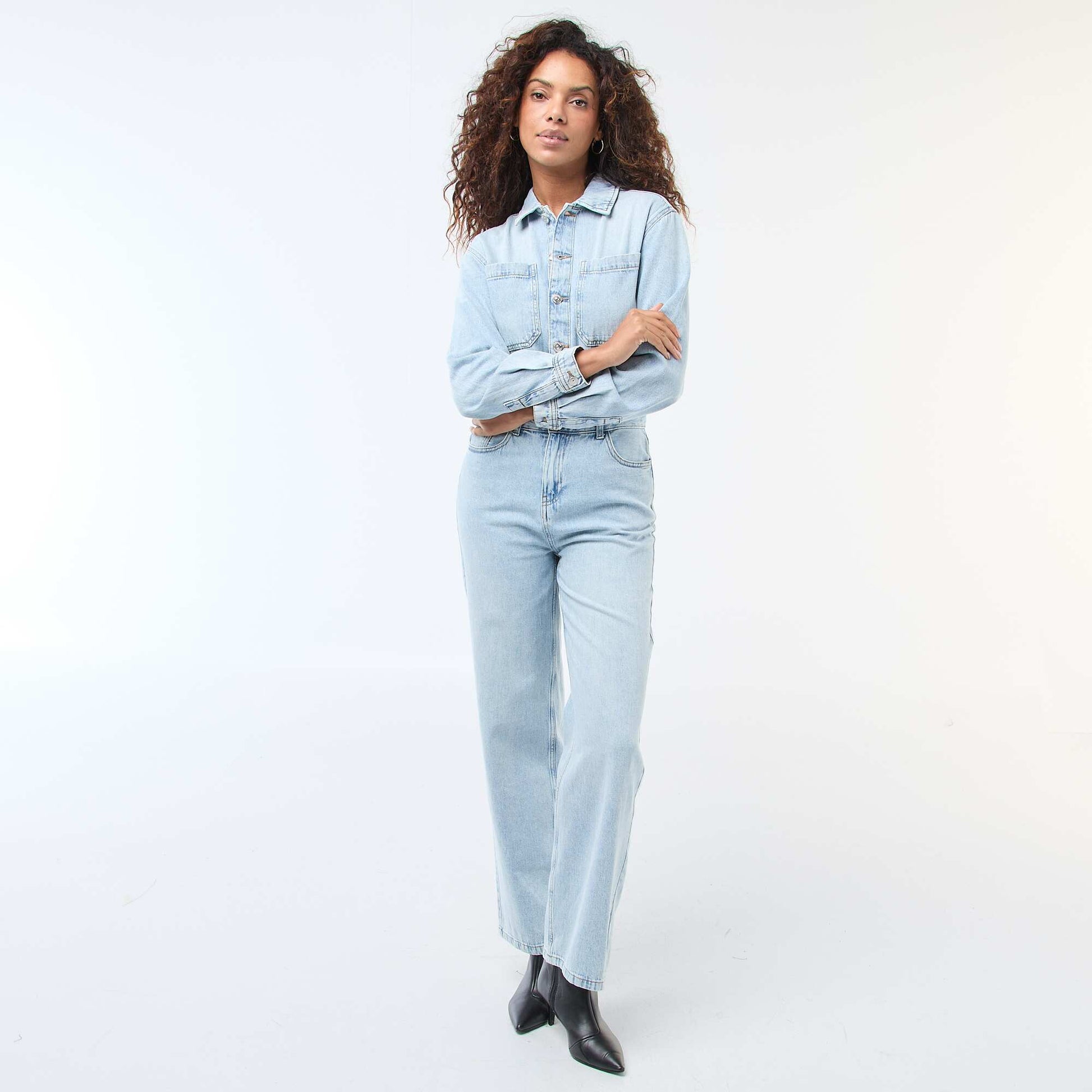 Combinaison en jean manches longues BLEU