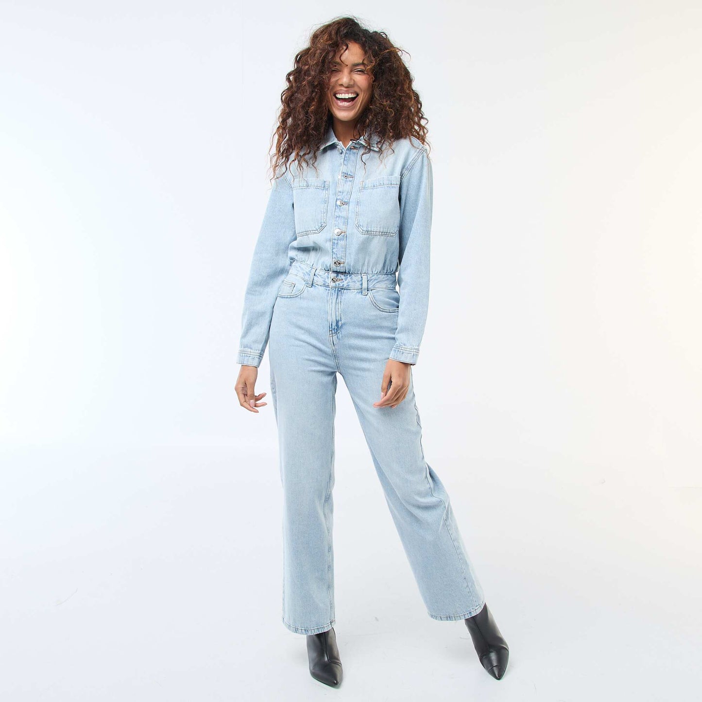 Combinaison en jean manches longues BLEU