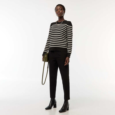 Pantalon carotte fluide avec ceinture à boucle NOIR