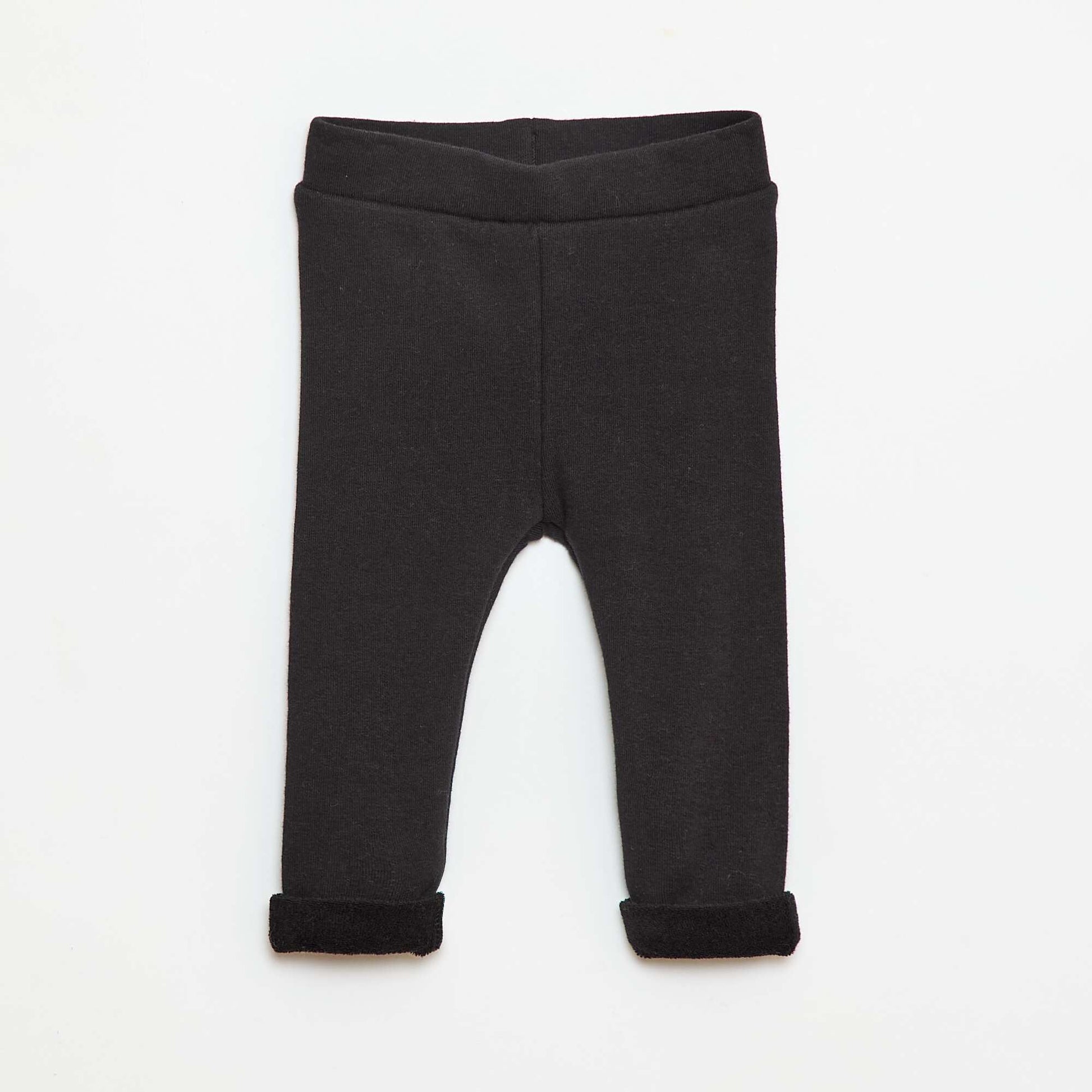 Legging tricot gratté en coton uni NOIR