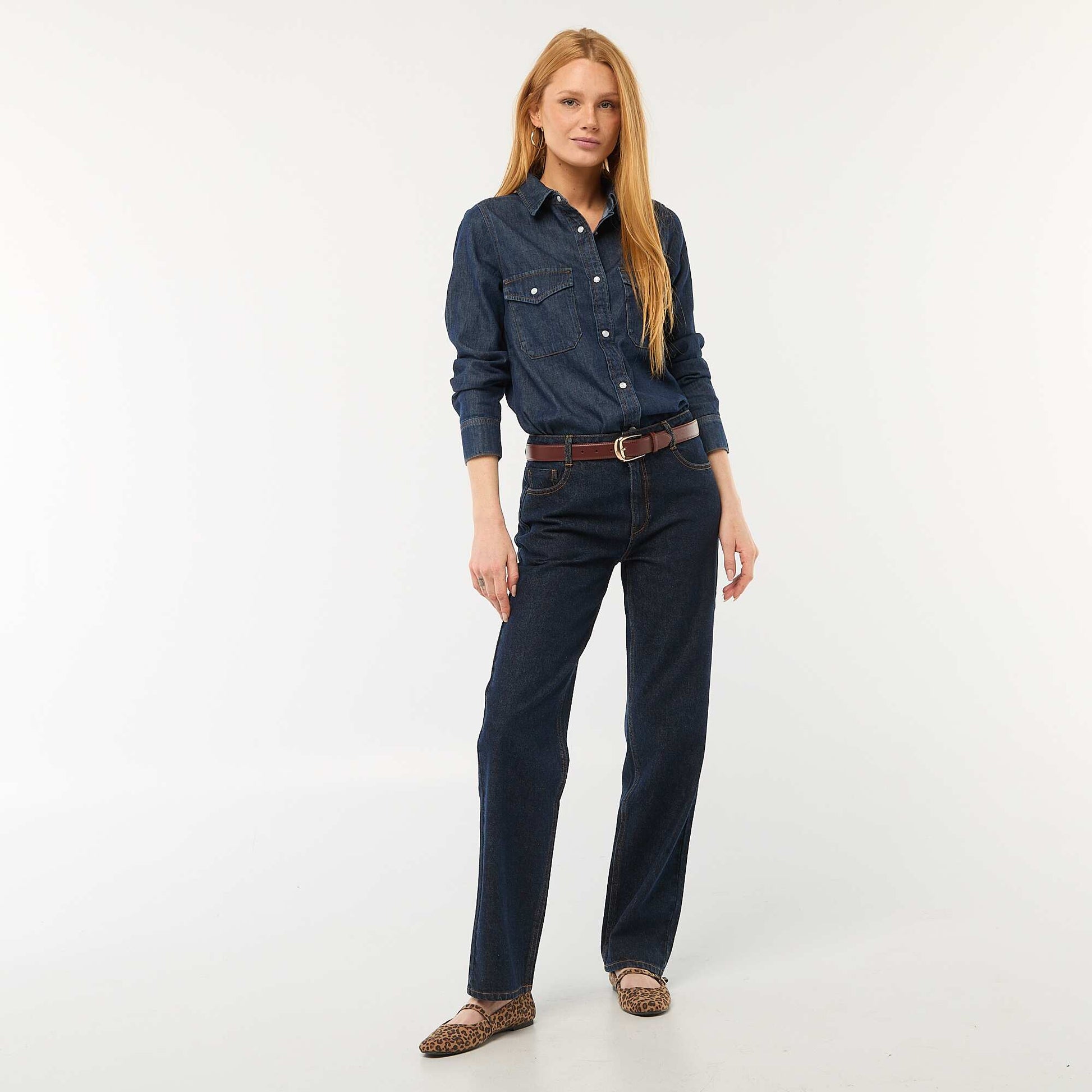 Jean straight denim en coton BLEU