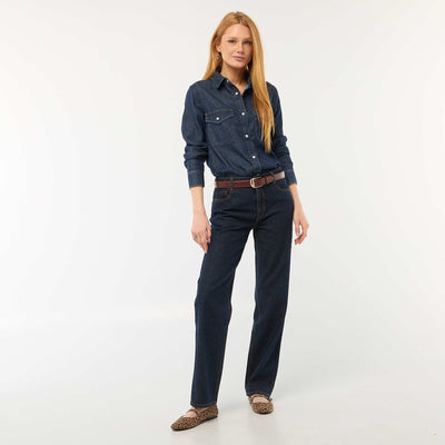 Jean straight denim en coton BLEU