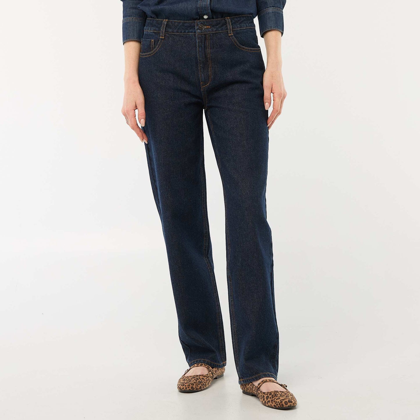 Jean straight denim en coton BLEU
