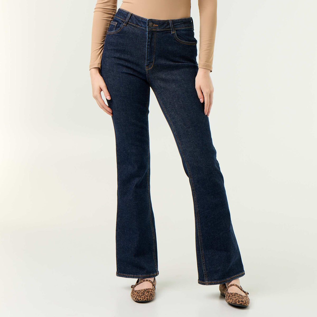 Jean coupe flare/bootcut à taille haute BLEU
