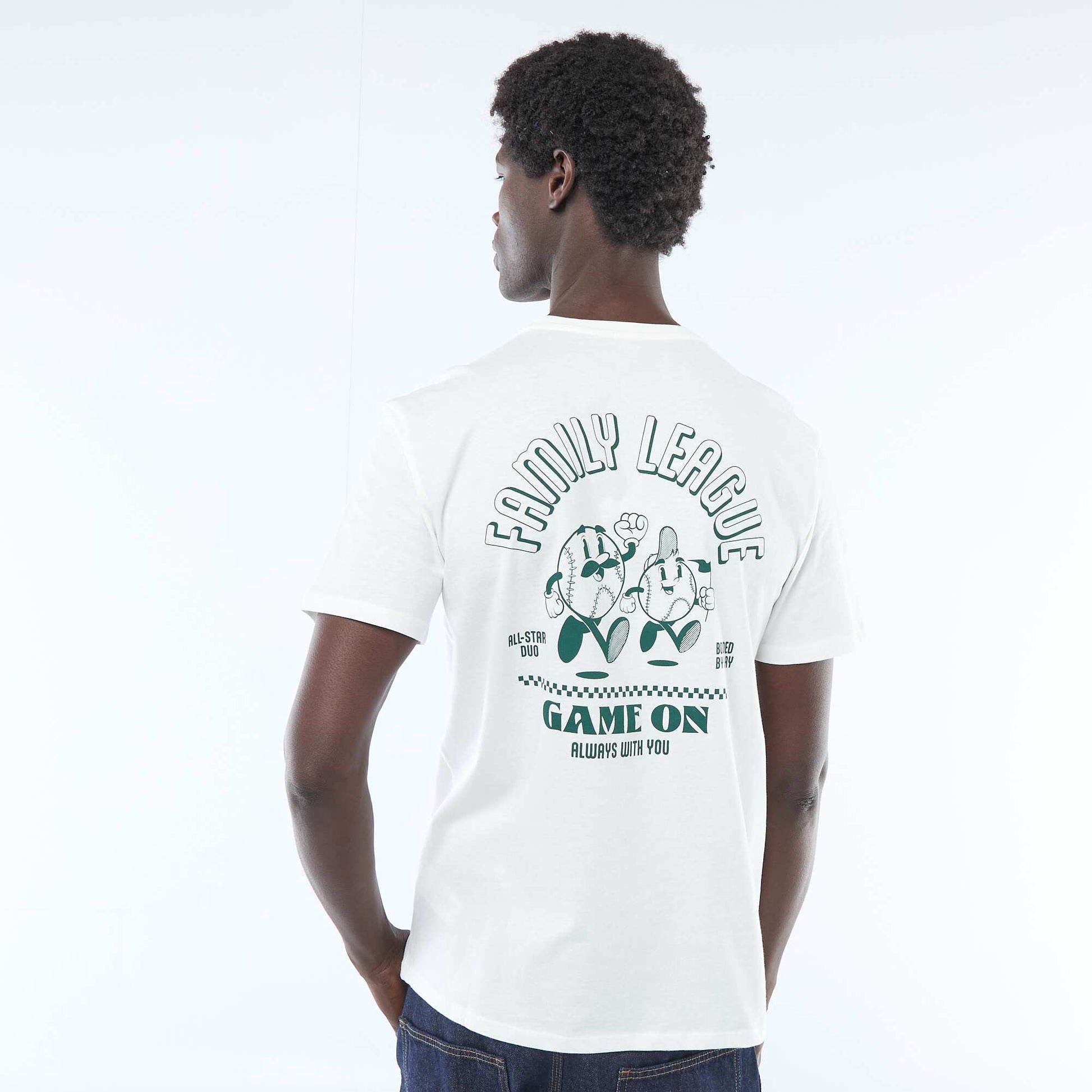 T-shirt en jersey manches courtes imprimé recto/verso BLANC