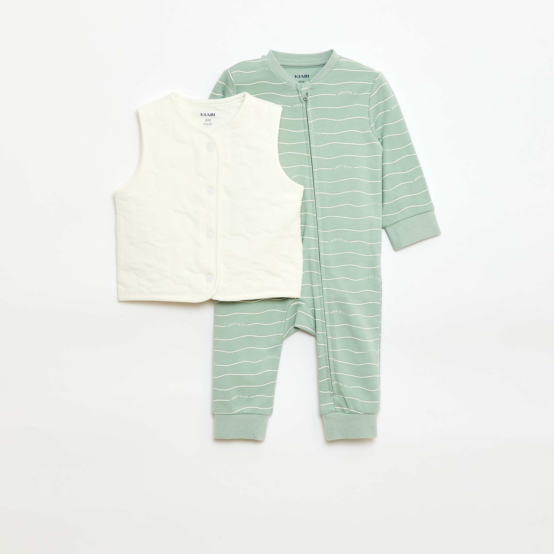 Ensemble dors-bien + gilet matelassé VERT