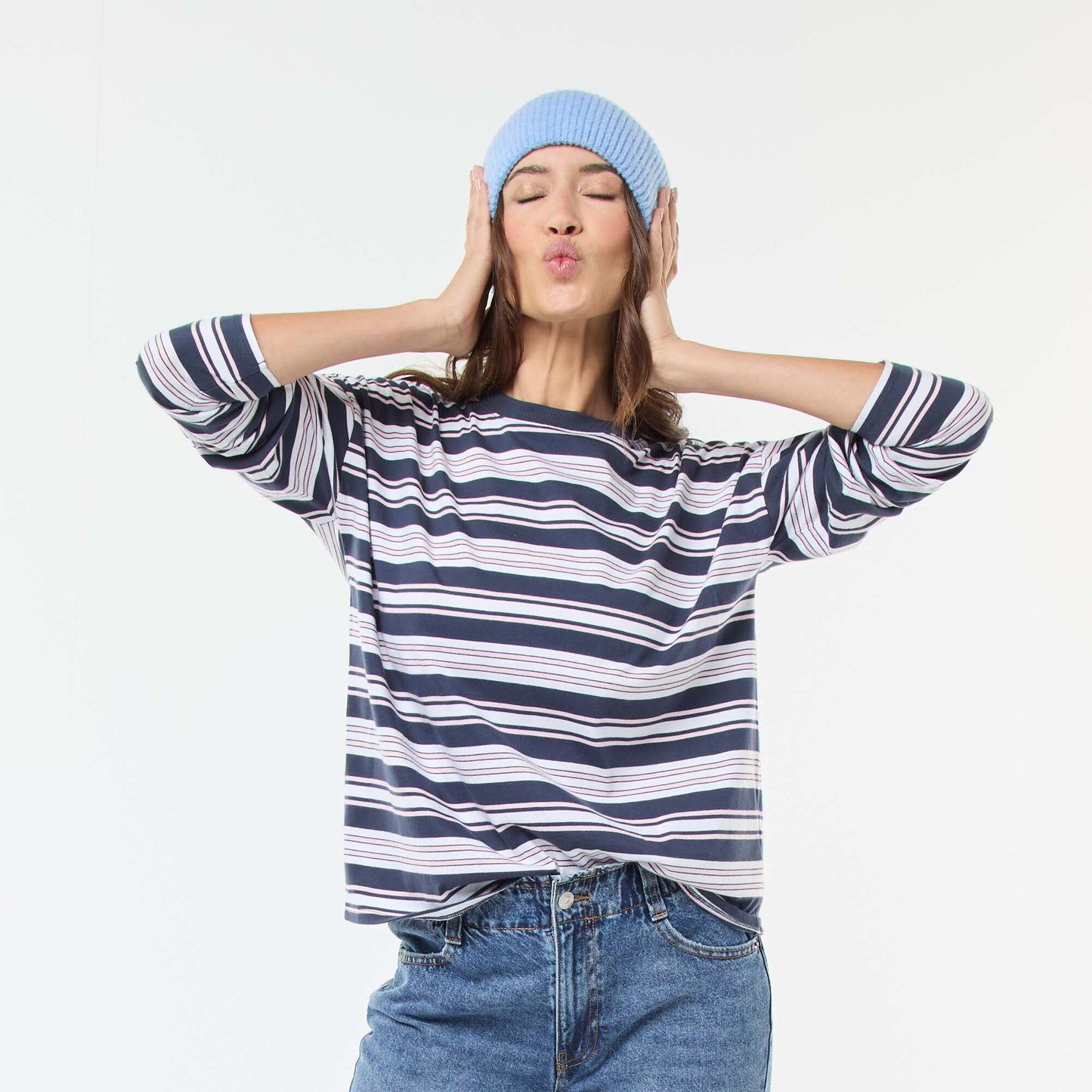 T-shirt à rayure tricolore en coton BLEU