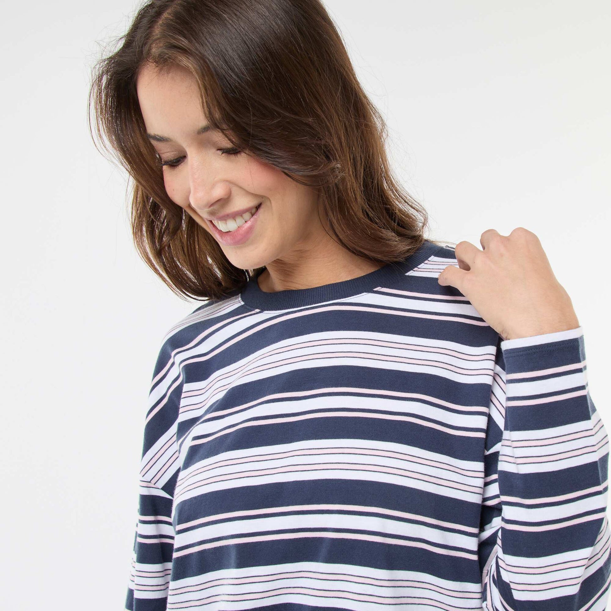 T-shirt à rayure tricolore en coton BLEU