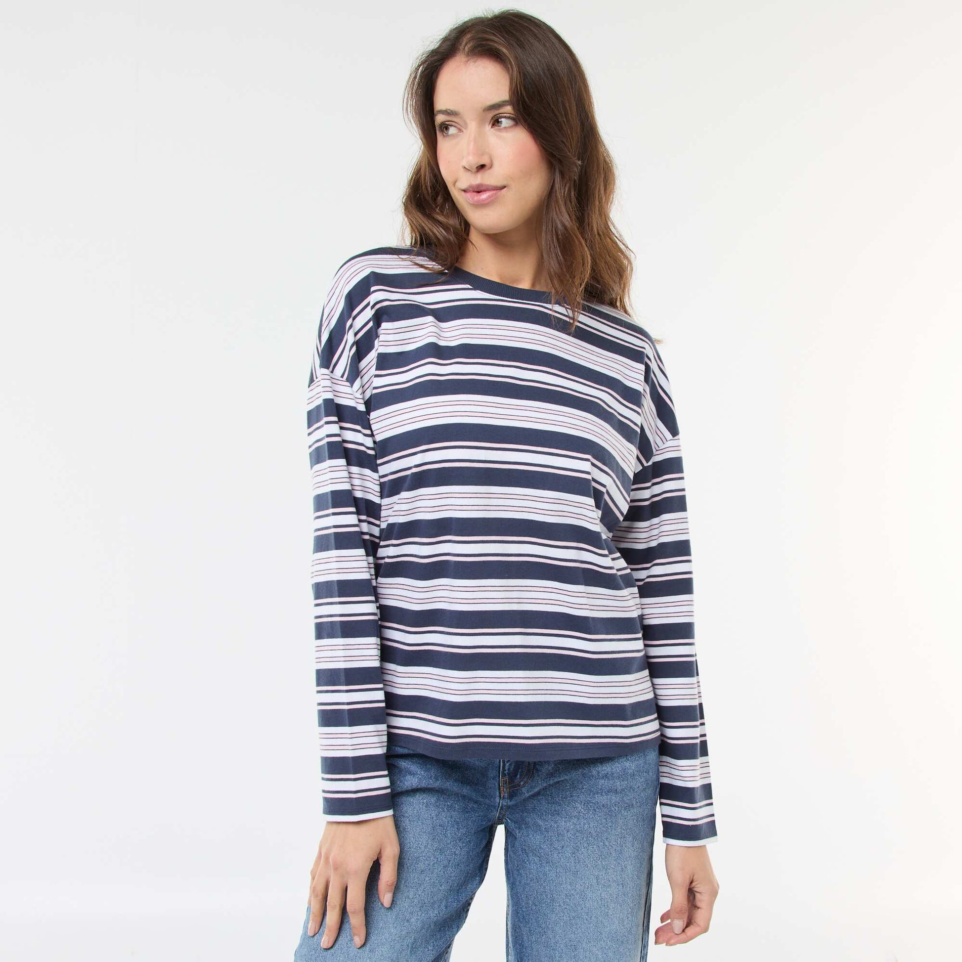 T-shirt à rayure tricolore en coton BLEU