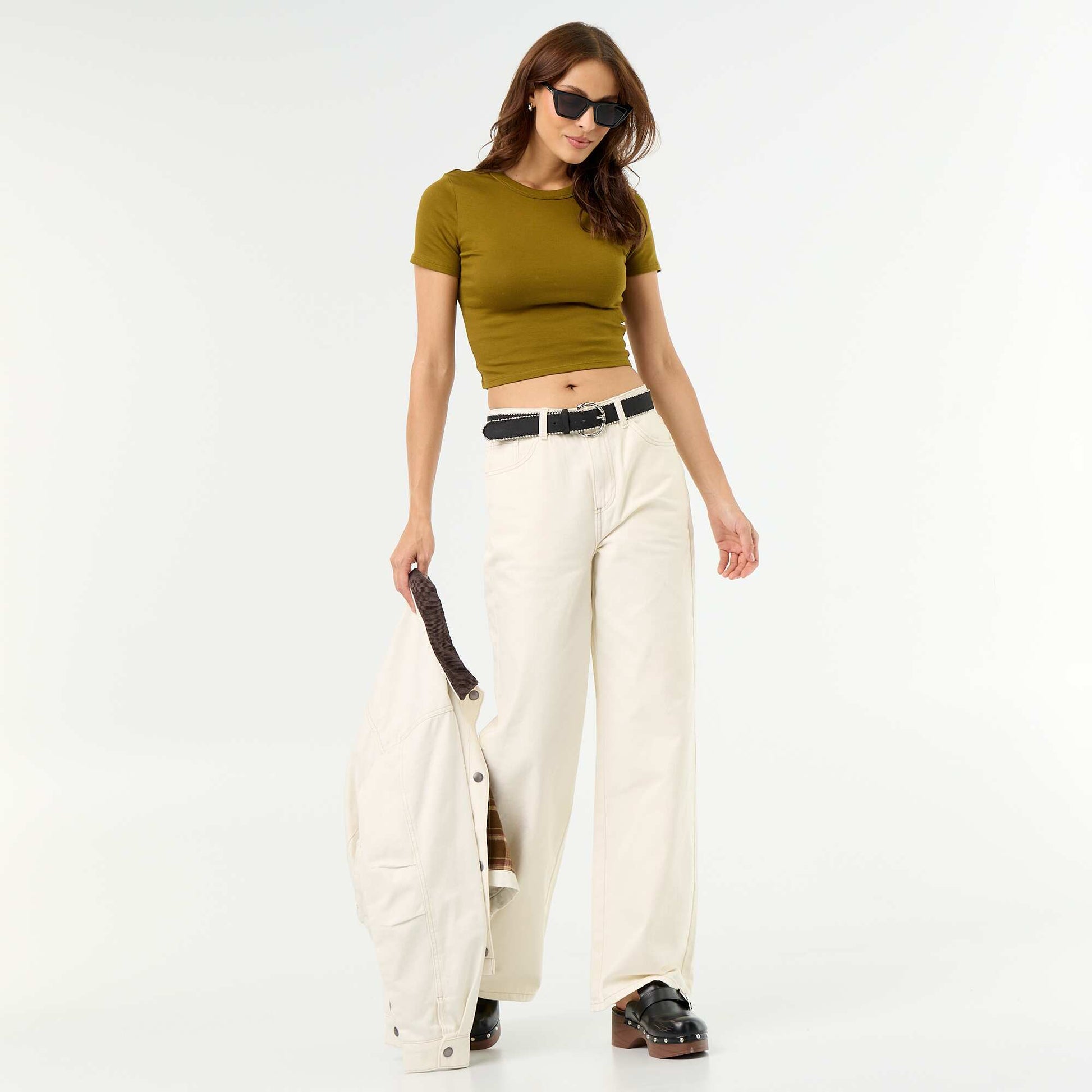 Tee-shirt crop top basique VERT