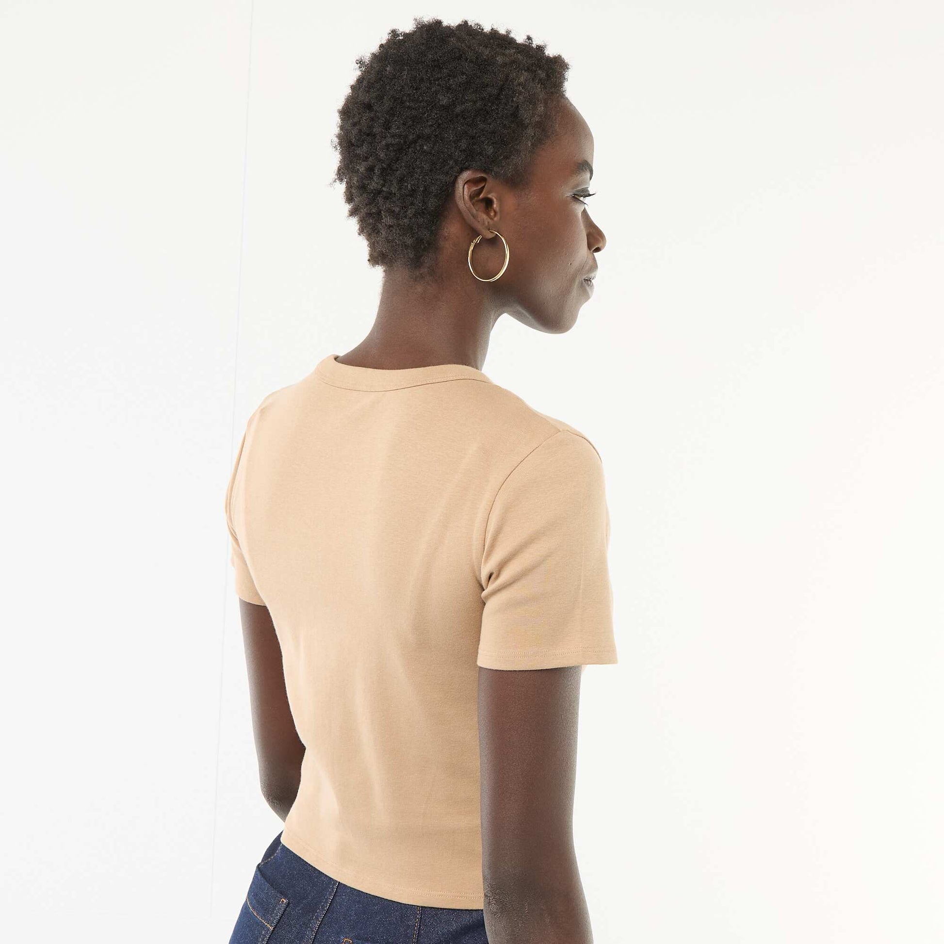 Tee-shirt crop top basique BEIGE